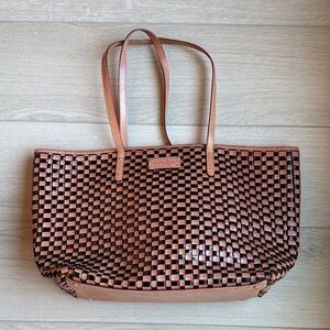 Kate Spade tan and black woven leather tote bag